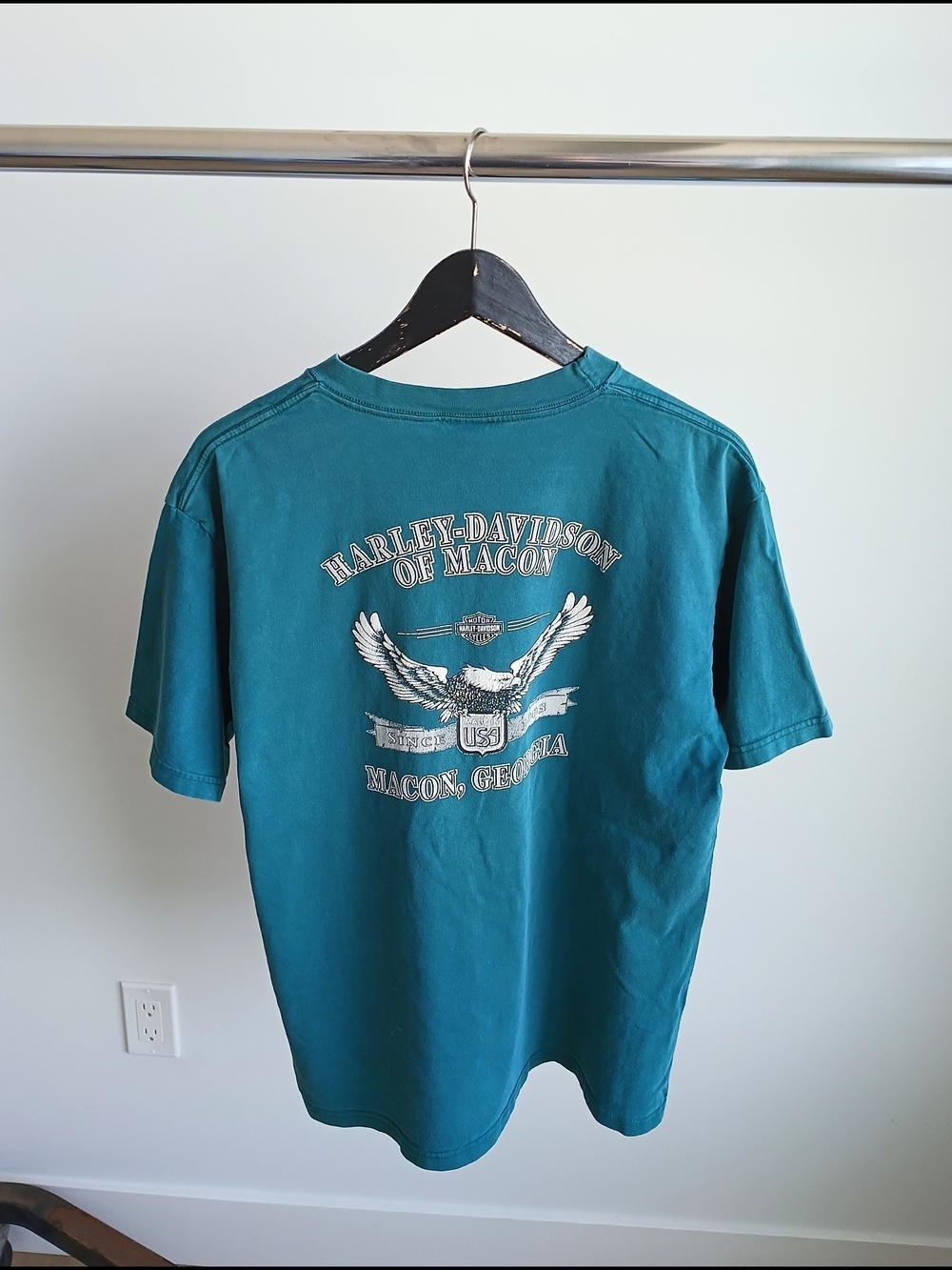 VTG 2000 Harley Davidson Shirt Large Dark Green Macon GA Distressed Faded USA